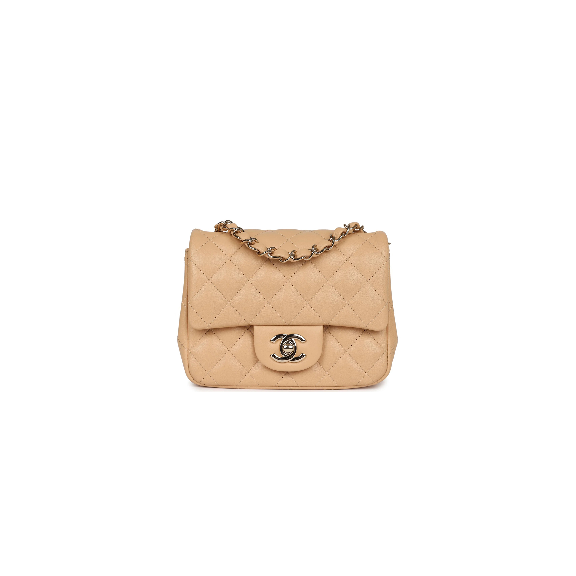 CHANEL MINI CLASSIC SQUARE FLAP BEIGE LAMBSKIN HARDWARE AS1115 (17*13.5*8cm)